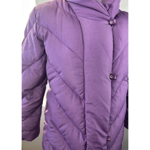 Vintage Saks Fifth Avenue Purple Long Puffer Coat Down Feather Women’s Large - Picture 7 of 16